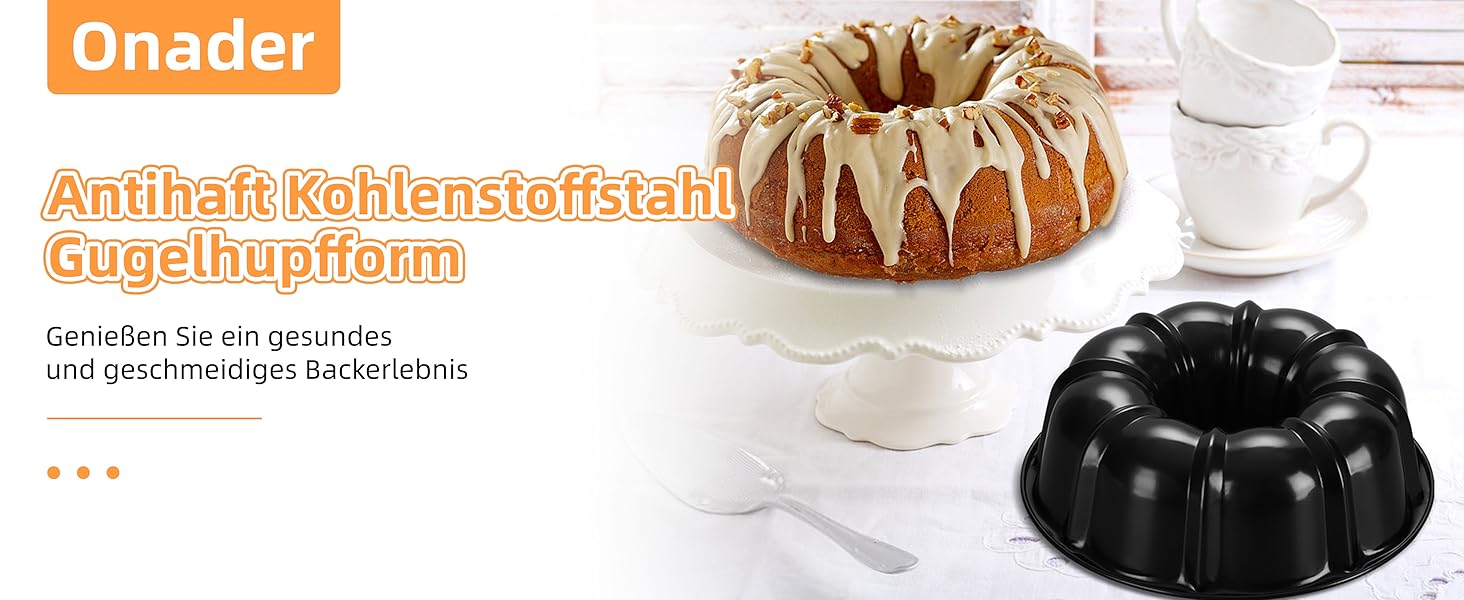 Форма для кексів Onader, карбонова сталь з антипригарним покриттям, 25,5 см, кругла, для випікання кексів, хліба, здоби, легко миється (чорна)