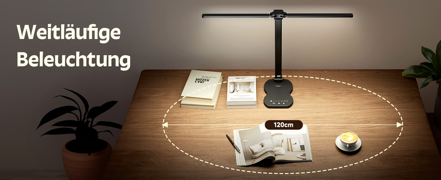 LED лампа настільна з двома руками, 5 кольорів та 10 рівнів яскравості, таймер вимкнення 45 хв, сенсорне керування, для навчання (біла) (чорна)