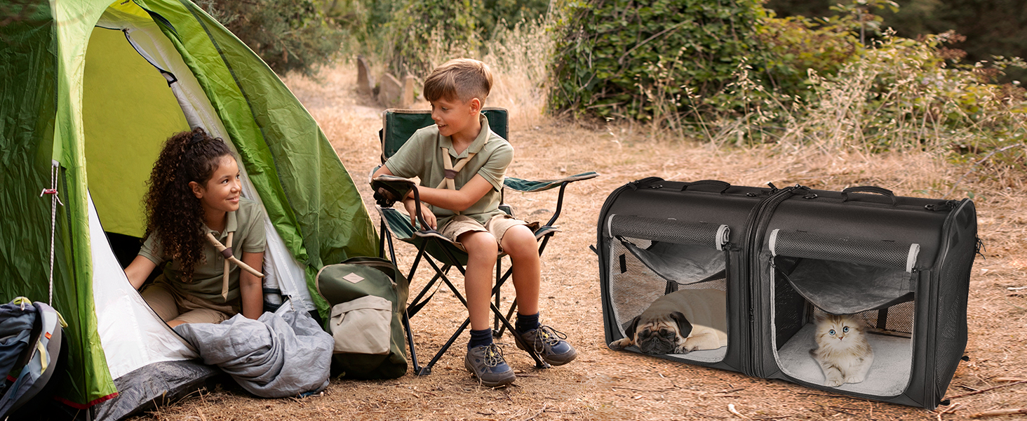 Складана переноска для котів Wakytu велика, 89x35x43 см, для 2 котів, 2-в-1 переноска та автокрісло, безпечна та провітрювана, підходить для подорожей, ветеринара, для маленьких собак та котів. Чорний колір.