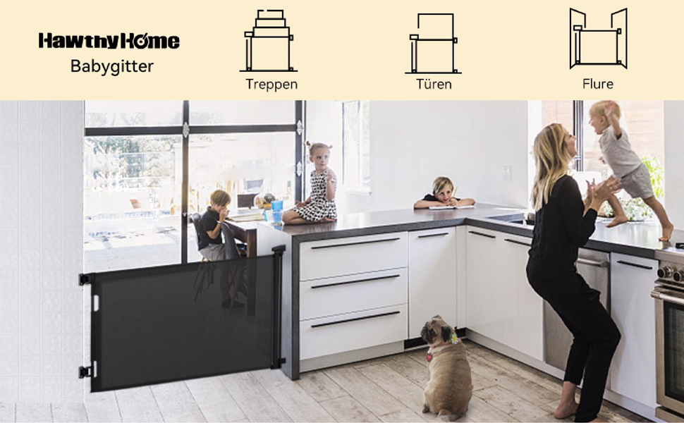 Захист для сходів Treppenschutzgitter: розтяжний захист для дітей та домашніх тварин, 0-140 см, чорний