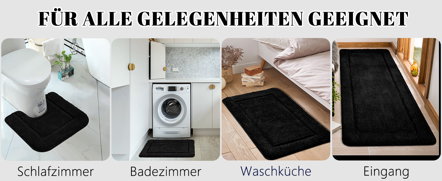 SOANNY Bath Mat Set - 2 Pack Microfiber Bathroom Rugs - Non-Slip, Water Absorbent - 53x86 cm & 50x50 cm - Black