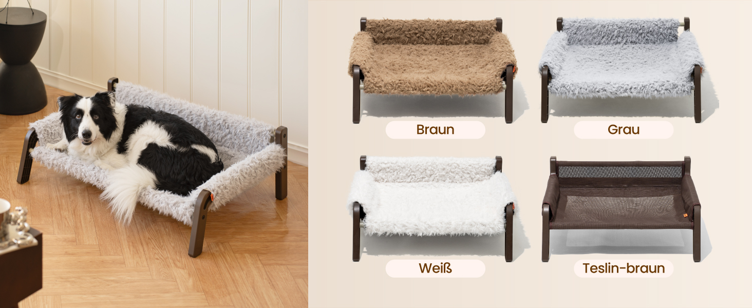 MEWOOFUN Dog Sofa Dog Bed Elevated - Dog Beds for Small and Medium Dogs with Non-Slip Bottom, Breathable Puppy Bed with Removable Cushion, Cat Sofa 61 x 53 x 28 cm, Brown