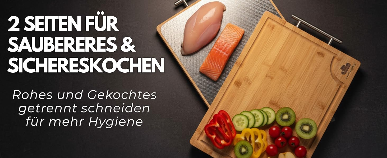 Двостороння обробна дошка з нержавіючої сталі та бамбуку | Кухонна дошка з жолобком для соку та металевим руків'ям | Антибактеріальна дерев'яна дошка для кухні | Велика дошка з бамбуку | Розділочна дошка 40x30x2 см