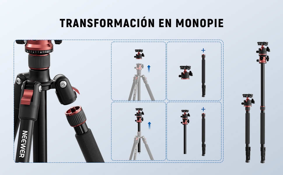 Штатив для камери NEEWER Basics з моноподом, 71' алюмінію, важкий, портативний, для подорожей, DSLR, мобільний, з кульковою головкою 360°, тримач для iPhone, для зйомки відео