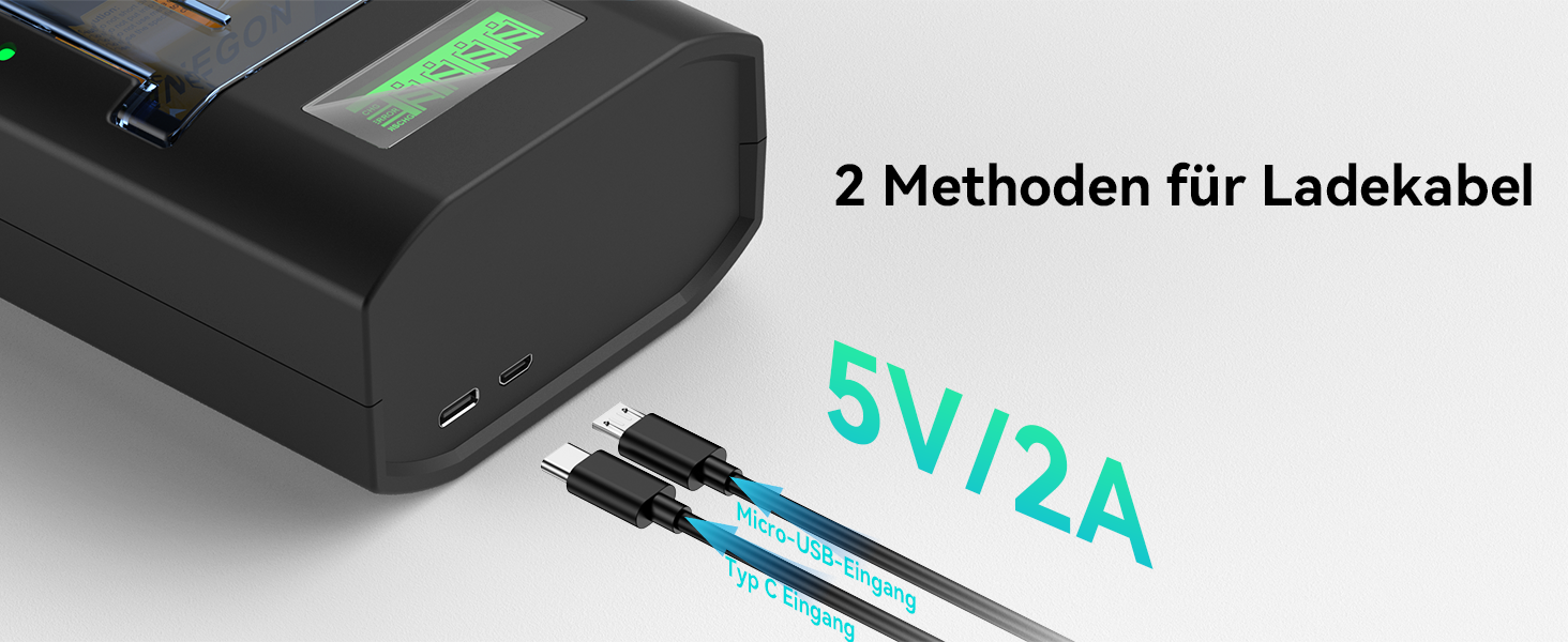 Зарядний пристрій ENEGON для акумуляторів AA/AAA/C/D/9V NiMH/NiCD з LCD дисплеєм та функцією розряду – 4 слоти, чорний