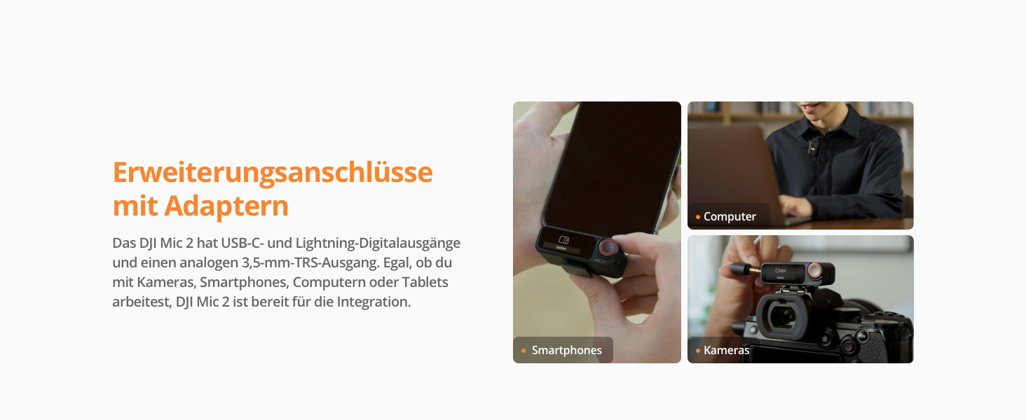DJI Mic 2: Бездротовий мікрофон-петличка (2 передавача + 1 приймач + зарядна станція) для камери, смартфона, влогів, з шумозаглушенням, 48 кГц, 32-біт Float, 250 м радіус дії