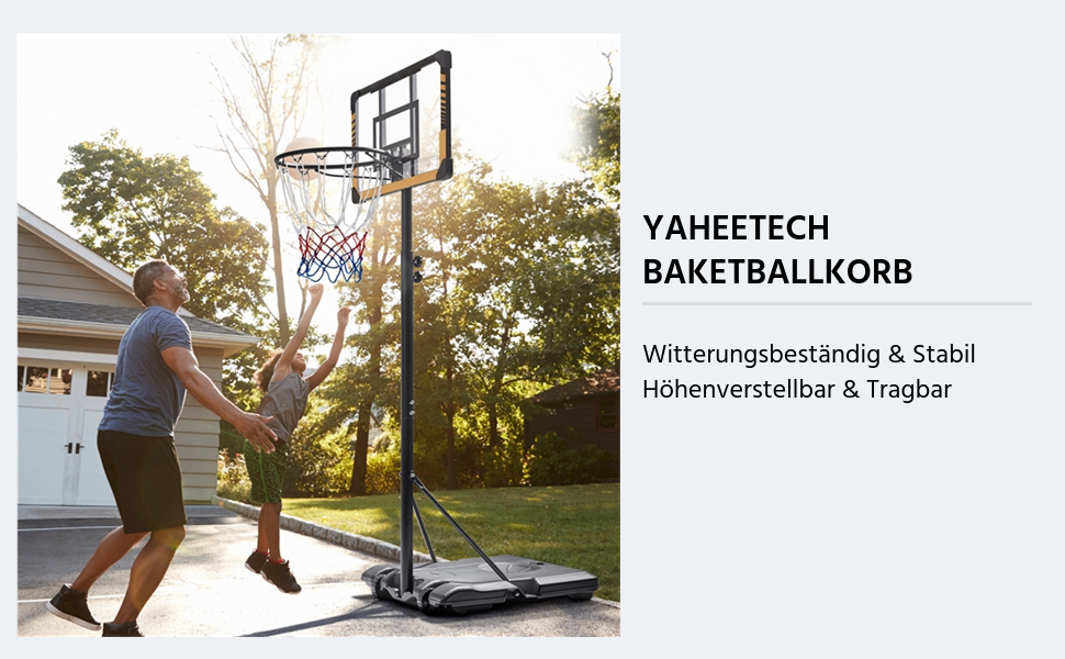 Yaheetech Adjustable Height Basketball Stand with Wheels - Mobile Basketball Hoop, Water or Sand Fillable, Indoor/Outdoor Basketball System - 226.5cm - 256.5cm