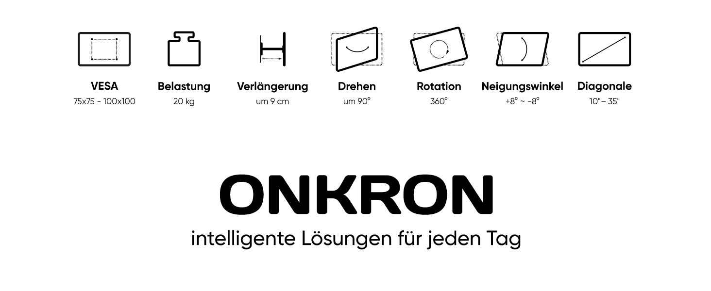 Кронштейн для телевізора ONKRON R4-B (R3-B) - поворотний, нахильний, для екранів 10-35 дюймів, до 20 кг, VESA 75x75-100x100