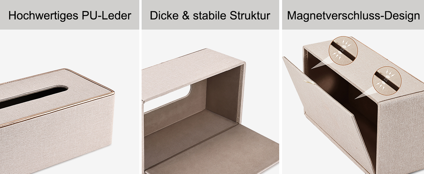 Скляниця для серветок Rarapop з PU-шкіри, прямокутна, для комода, ванної кімнати, офісу (Бежевий)