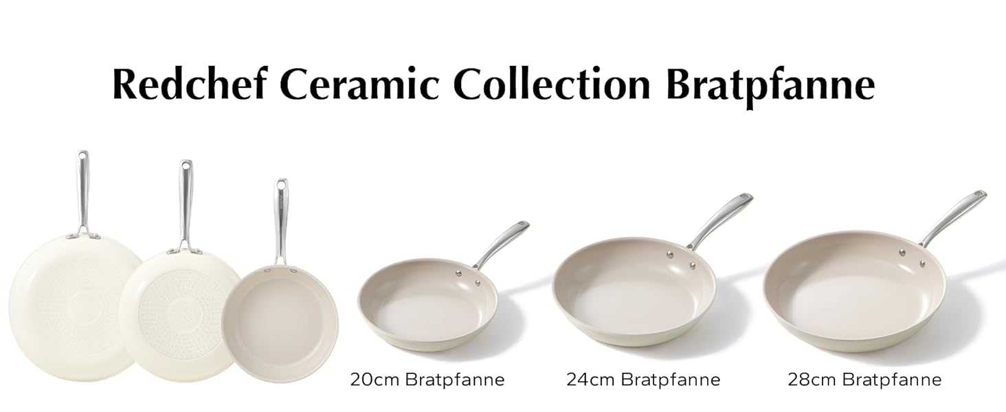 Redchef Ceramic Induction Nonstick Pan Set - 20/24/28cm - PTFE, PFAS, PFOA Free - Compatible with All Cooktops, Oven Safe, Dishwasher Safe