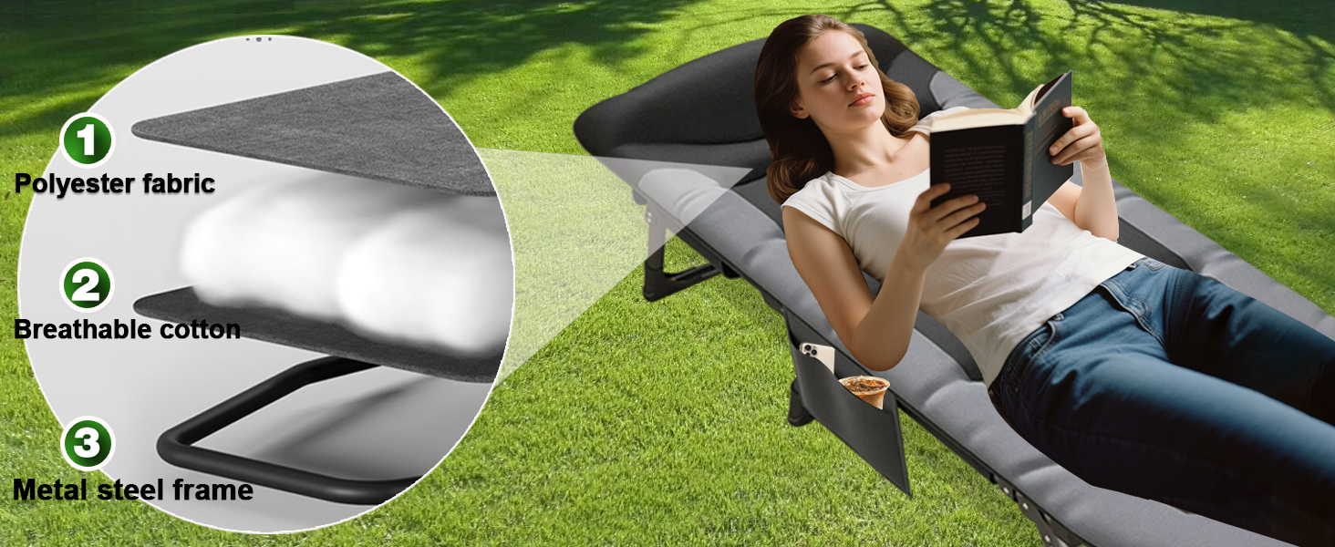 Розкладне ліжко-спальник для кемпінгу з матрацом, регульована спинка, ліжко-карп, ліжко для відпочинку на природі XXL, 65x190x30 см, односпальне розкладне ліжко для гостей, 1 шт.