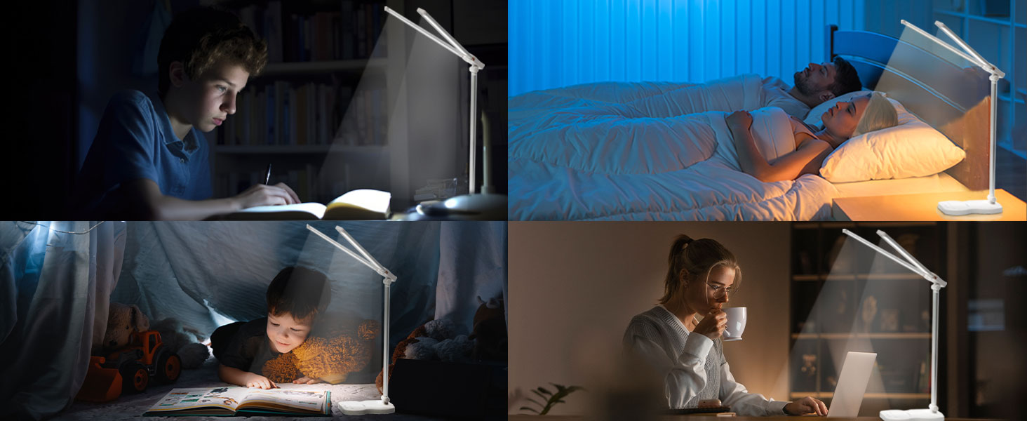 LED лампа настільна LQWELL® QM019 з диммуванням, USB-зарядкою, сенсорним керуванням та пам'яттю для дітей та офісу. 5 кольорів, 10 рівнів яскравості, металевий корпус, для захисту очей.