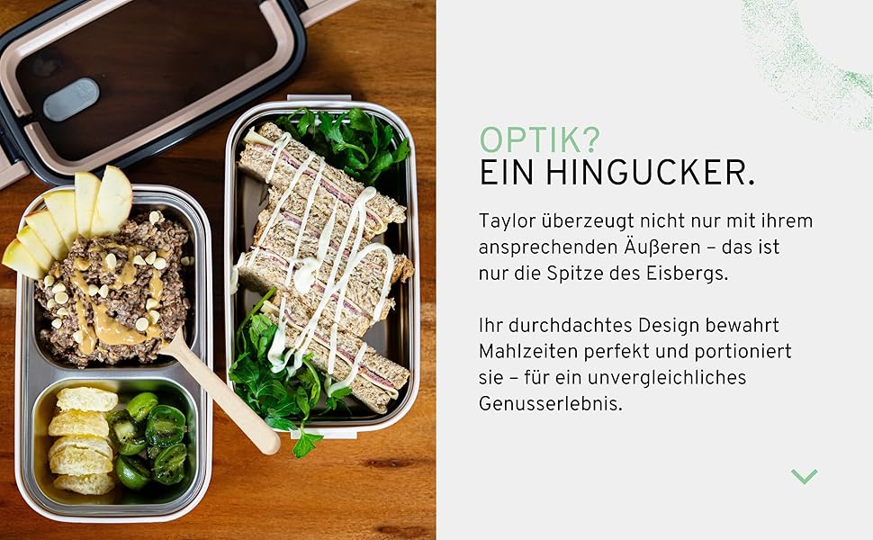 Бенто-бокс 'Taylor', 2 яруси з відділеннями, преміум нержавіюча сталь, без BPA, з посудом, для їжі на виніс, Meal Prep для дорослих, витримує мікрохвильову піч, герметичний