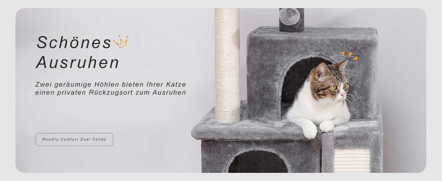 Котячий будиночок з когтеточкою PETEPELA з сизалевим мотузком, плюшевою лежаком та ігровим будинком для котів, сірий, 90 см