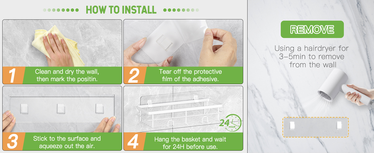 Поличка для душу Uamector без свердління - 2 шт. (білий, нержавіюча сталь)