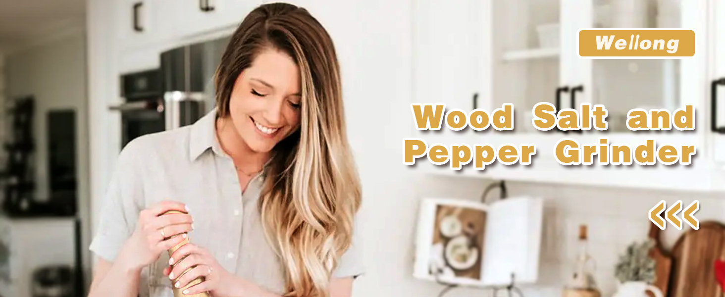 Дерев'яні соляні та перечні млини, 20 см, регульована ступінь помелу, ручні, з дуба, для кухні - набір 2 шт.