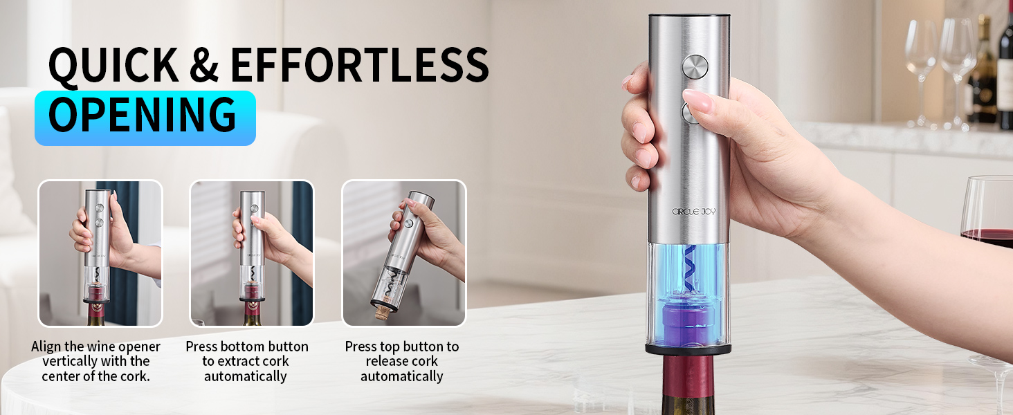 Електричний відкривачка вин CIRCLE JOY 6-в-1 з зарядною станцією, набір з нержавіючої сталі, з різаком фольги, аератором та 2 вакуумними закривачами