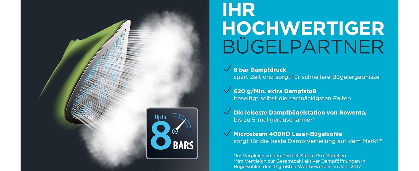 Станція парогенератора Rowenta Steam Pro DG7621, 6.2 Bar, 310 г/хв, 1.1 л, компактний дизайн, блакитно-чорний