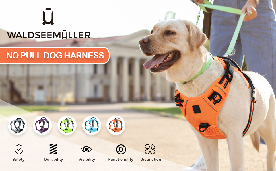 Нашийник для собак No-Pull, м'який, дихаючий, регульований, світловідбиваючий, анти-тяга з ручкою, зелений (XL, світло-оранжевий)