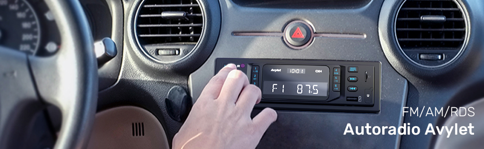 Автомагнітола 1 DIN Avylet Bluetooth 5.0, RDS/FM/AM, 7 кольорів підсвітки, USB, AUX-IN, MP3, підтримка 30 радіостанцій, функція гучного зв'язку