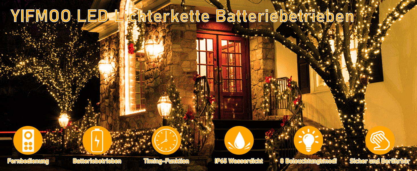 Ланцюжок прикрас світлодіодний, 30м, 300 LED, святкова гірлянда з таймером, 8 режимів, тепле біле світло, для декору кімнат, вечірок, балконів, ялинок, вологостійка