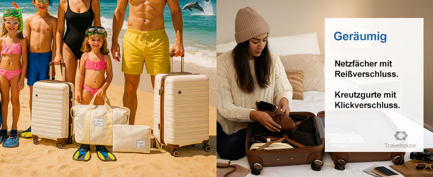 Набір валіз Travelhouse Ascona Premium (5 предметів) — Жорсткий корпус ABS-полікарбонат, TSA-замок, подвійні колеса, сумка для подорожей та косметичка, Сірий
