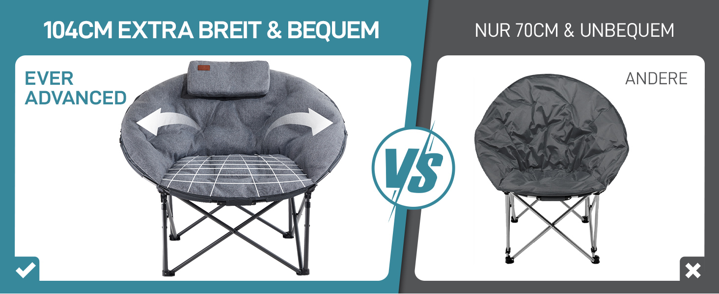 Крісло-місяць EVER ADVANCED Luxus XXL для кемпінгу, складне, до 150 кг, сіре. З подушкою, для саду, балкону, приміщення