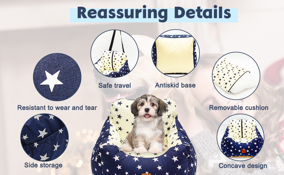 Автокрісло для собак маленьких порід, миється, стійке до плям. Зручне автокрісло для маленьких собак, безпечне, з високоякісного матеріалу та кишеню для зберігання. Супер м'яка бавовна PP, комфортне (Бежевий, Medium)