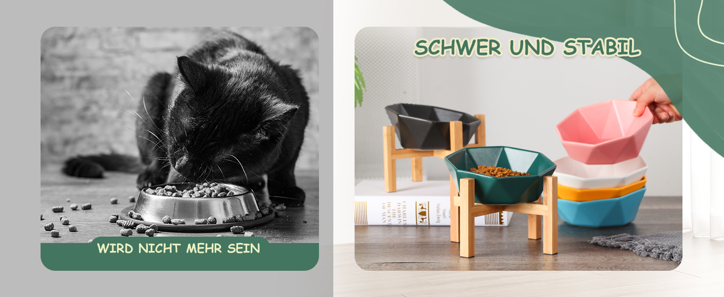 Керамічна годівниця для котів та собак на підставці, нахилена, зелена, 1 шт.