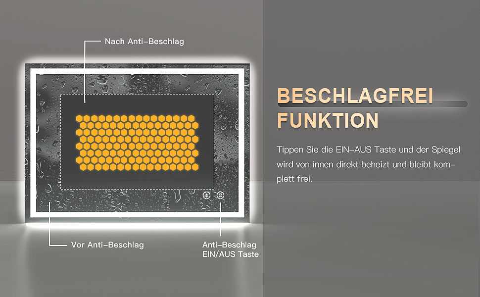 Дзеркало для ванної кімнати Dripex LED з підсвічуванням, сенсорне керування, регулювання яскравості, 3 кольори світла, антизапарник, 50x70 см