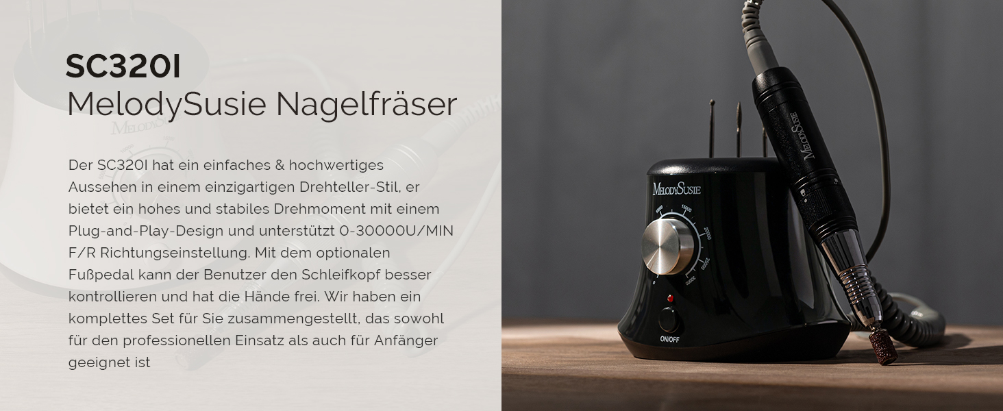 Електричний фрезер для нігтів MelodySusie 30000 об/хв: професійний набір для манікюру та педикюру з педалем. Підходить для гелю та акрилу.