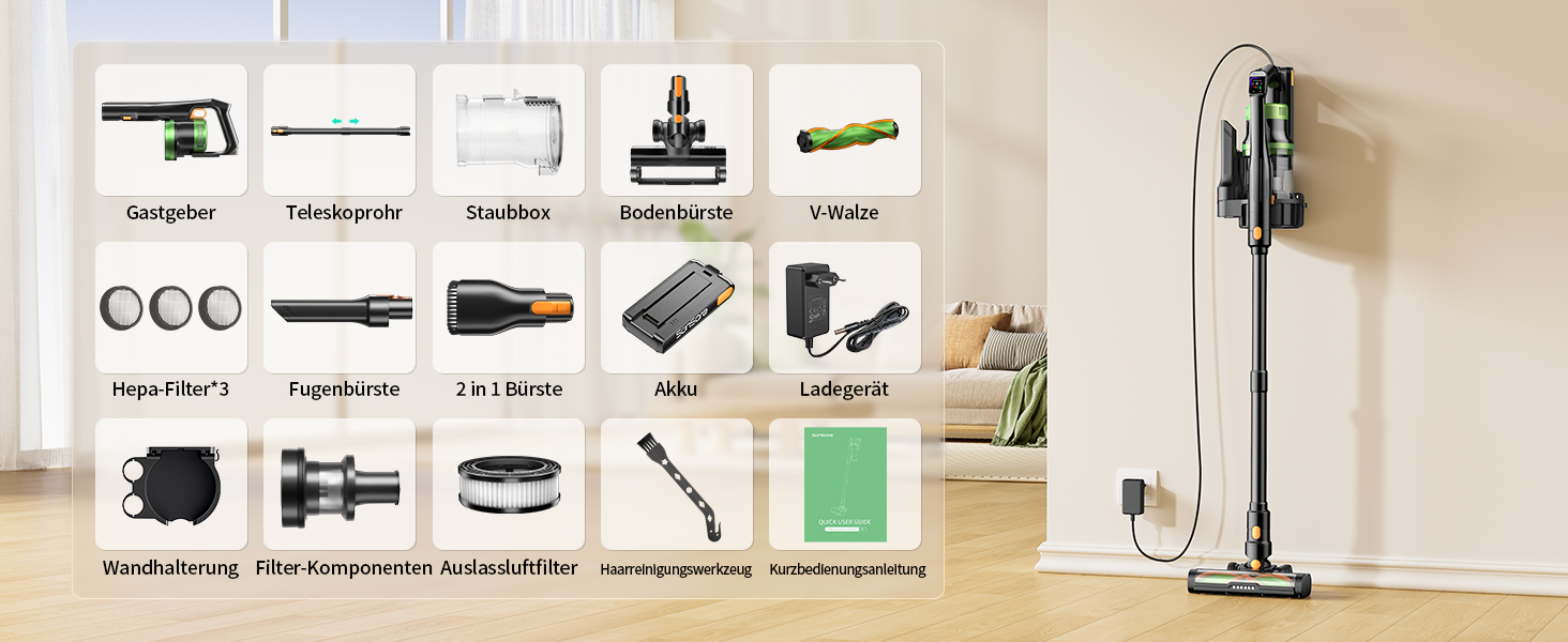 Акумуляторний бездротовий пилосос SunSare 600W з HD-дисплеєм, ароматерапією та захистом від намотування волосся. Ідеальний для тварин, килимів, твердих підлог та авто.