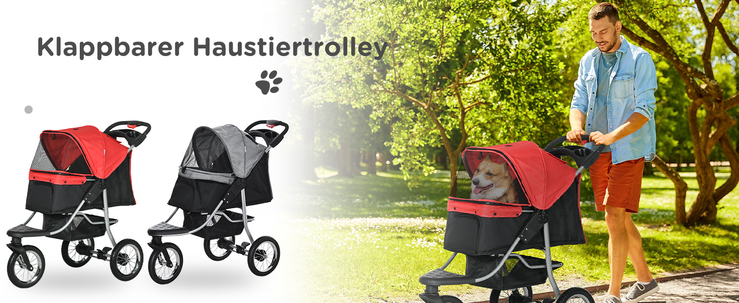 PawHut Складаний візок для собак і котів до 10 кг, червоний