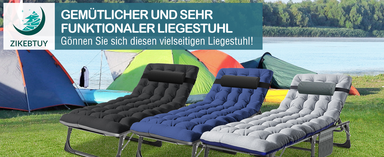 Розкладне ліжко ZIKEBTUY для кемпінгу та відпочинку: міцна конструкція, 200 кг, 190x71x36 см, з матрацом, Oxford 1200D, для відпочинку на природі та вдома (сірий)