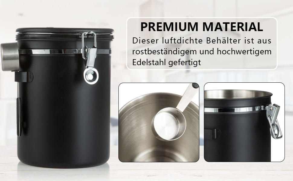 Контейнер для кави Dreamhigh® з дозатором, 1 кг, нержавіюча сталь, 2800 мл, чорний