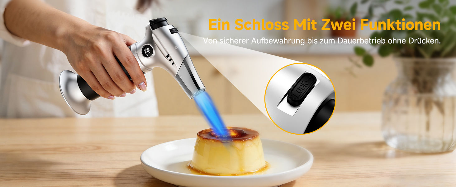 Кулінарний пальник Ankway для карамелізації та фламбування, газовий пальник для Крем-брюле з замком безпеки, регульований, сріблястий (бутан не входить)