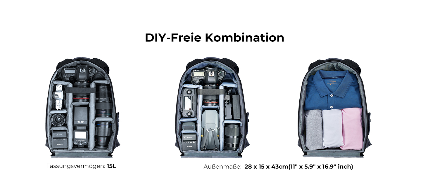 Рюкзак для камери K&F Concept 18L сірий, з відділенням для ноутбука 15.6