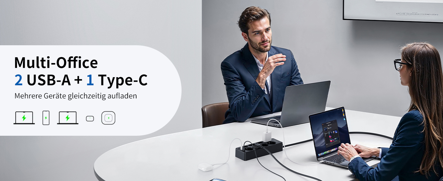 Мережевий фільтр Sameriver 8-фазний з захистом від перенапруги, 3 USB, вимикач, кабель 3M, чорний