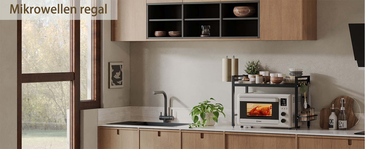 Підставка для мікрохвильової печі NETEL 3-ярусна, розширювана, з 8 гачками, чорна