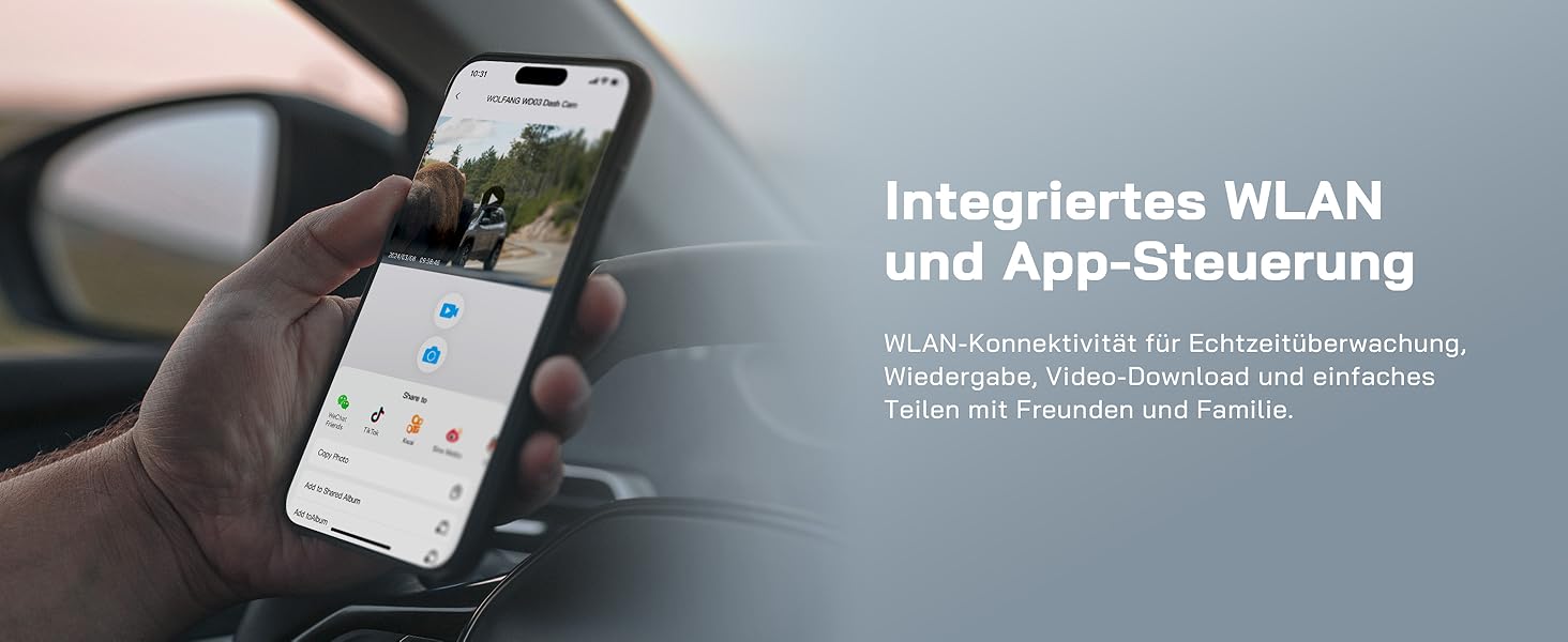 WOLFANG Dashcam Auto Передній та Задній 4K WiFi відеореєстратор з 32GB SD карткою, Ultra нічне бачення, 170° широкий кут огляду, WDR, 24 год. режим паркування, G-сенсор, циклічна запис