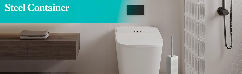 Набір для туалету ALFKET: щітка та тримач, нержавіюча сталь, з захистом від бризок, квадратна форма, з додатковою насадкою, 8x8x42.5 см, срібний