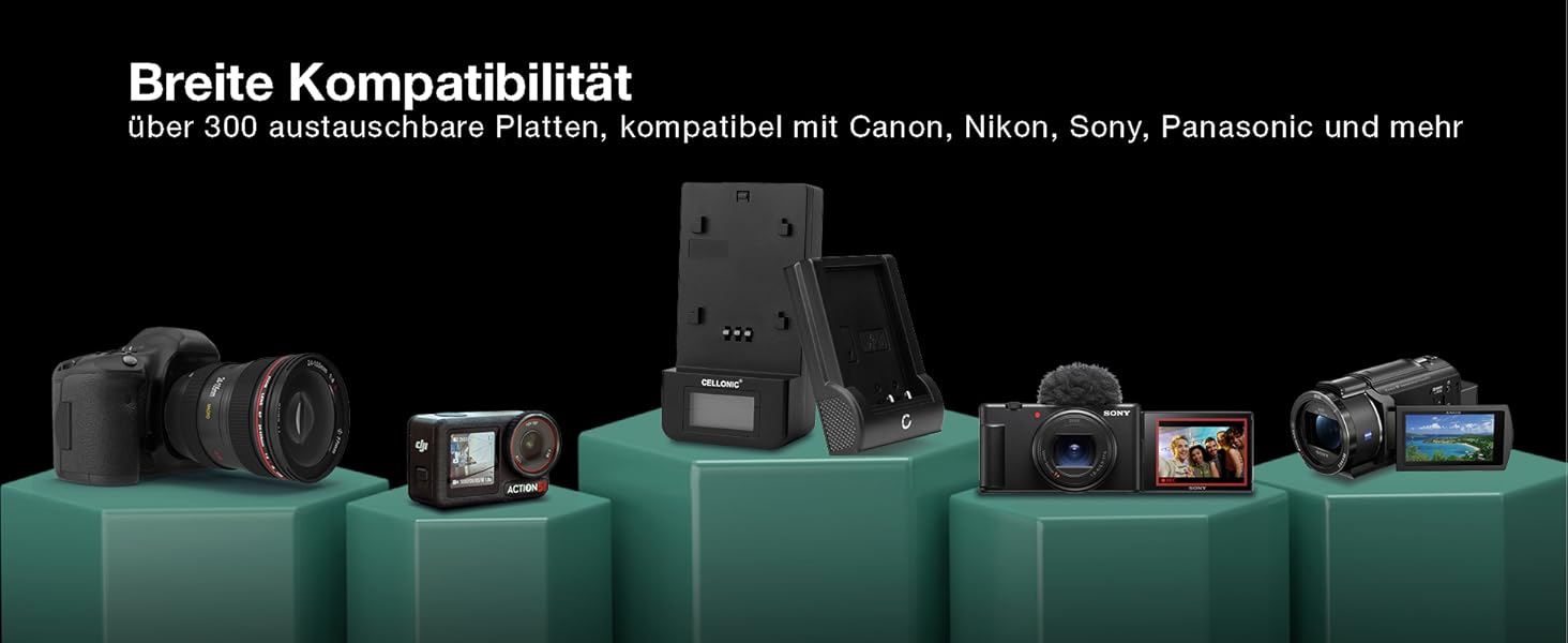 Зарядний пристрій CELLONIC DE-A84A для камер Panasonic Lumix DMC-FZ72, FZ100, FZ150, FZ40, FZ45, FZ47, FZ60, FZ48, FZ62, FZ70, DC-FZ82 з дисплеєм та кабелем