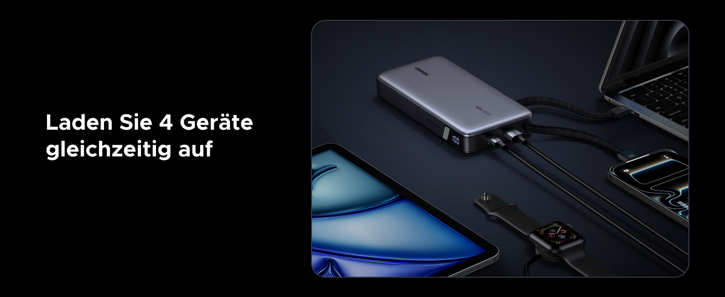 Power Bank UGREEN Nexode 25000mAh 165W з 2 USB-C кабелями (140W PD3.1) для MacBook Pro, Dell XPS, iPad Pro, Steam Deck, Galaxy S25 Ultra, iPhone 17