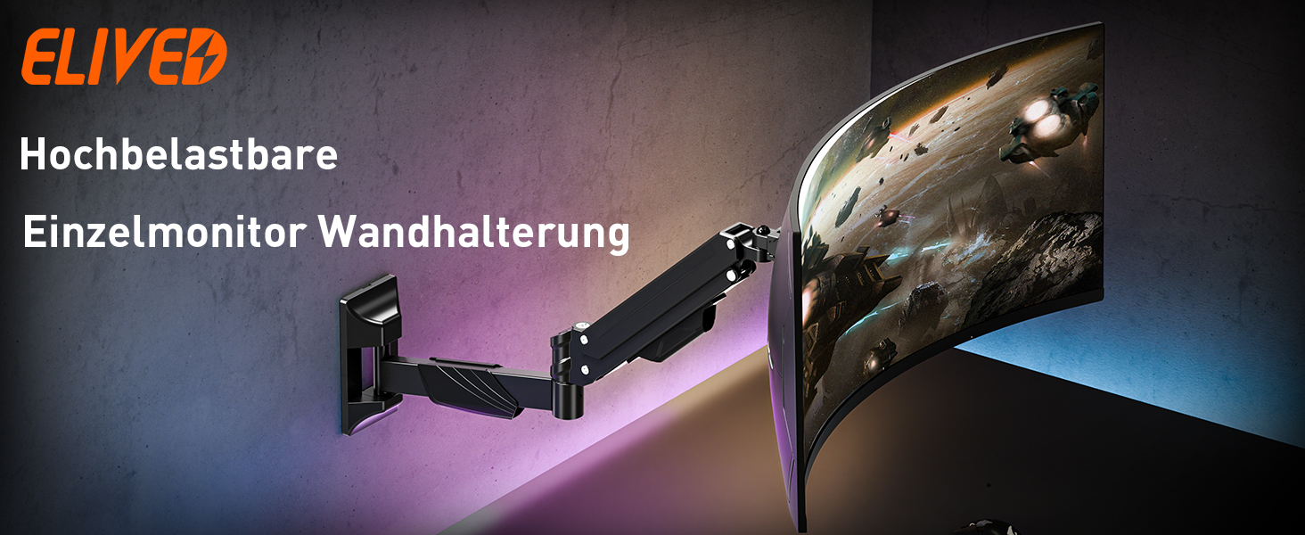 Кріплення для монітора ELIVED для Ultrawide до 43 дюймів, до 15 кг, VESA 75/100/200mm, регульована висота, газ-амортизатор, EV3421B