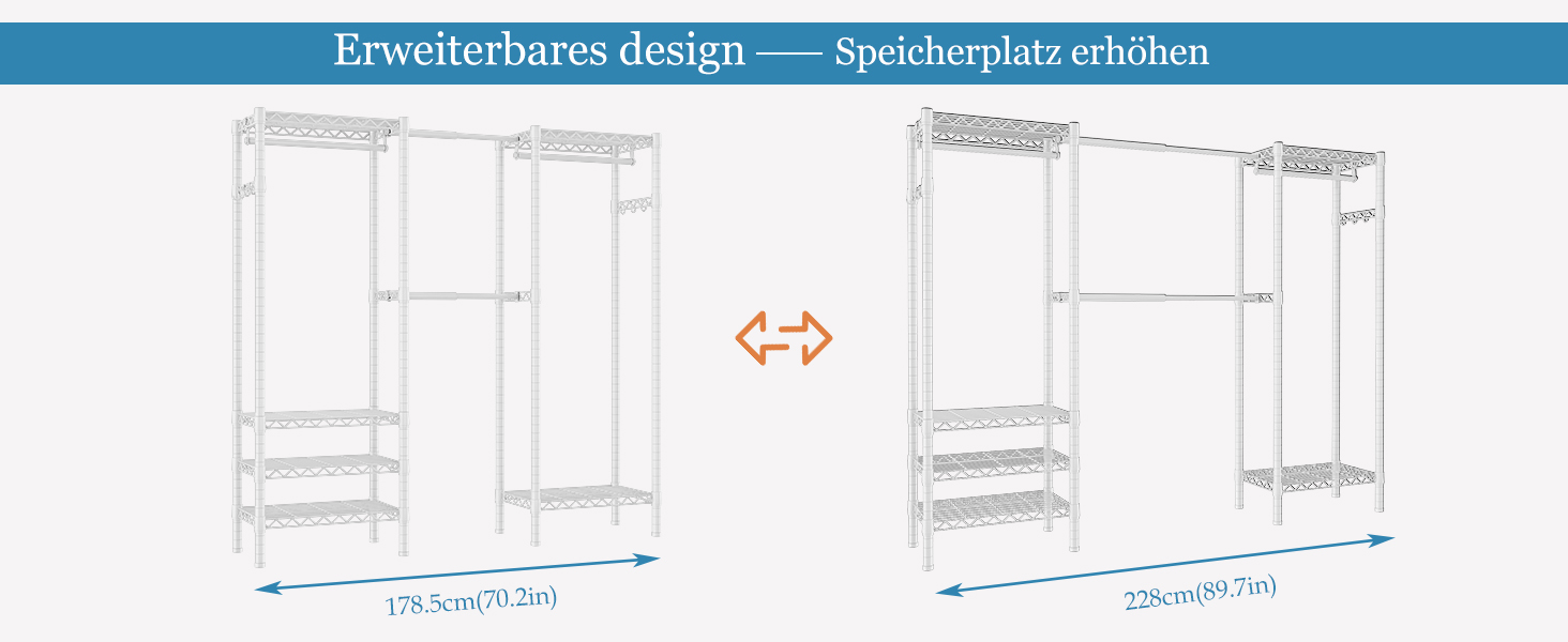 Розширюваний вішак для одягу, металева штанга для одягу, розсувний гардероб з гачками (білий)