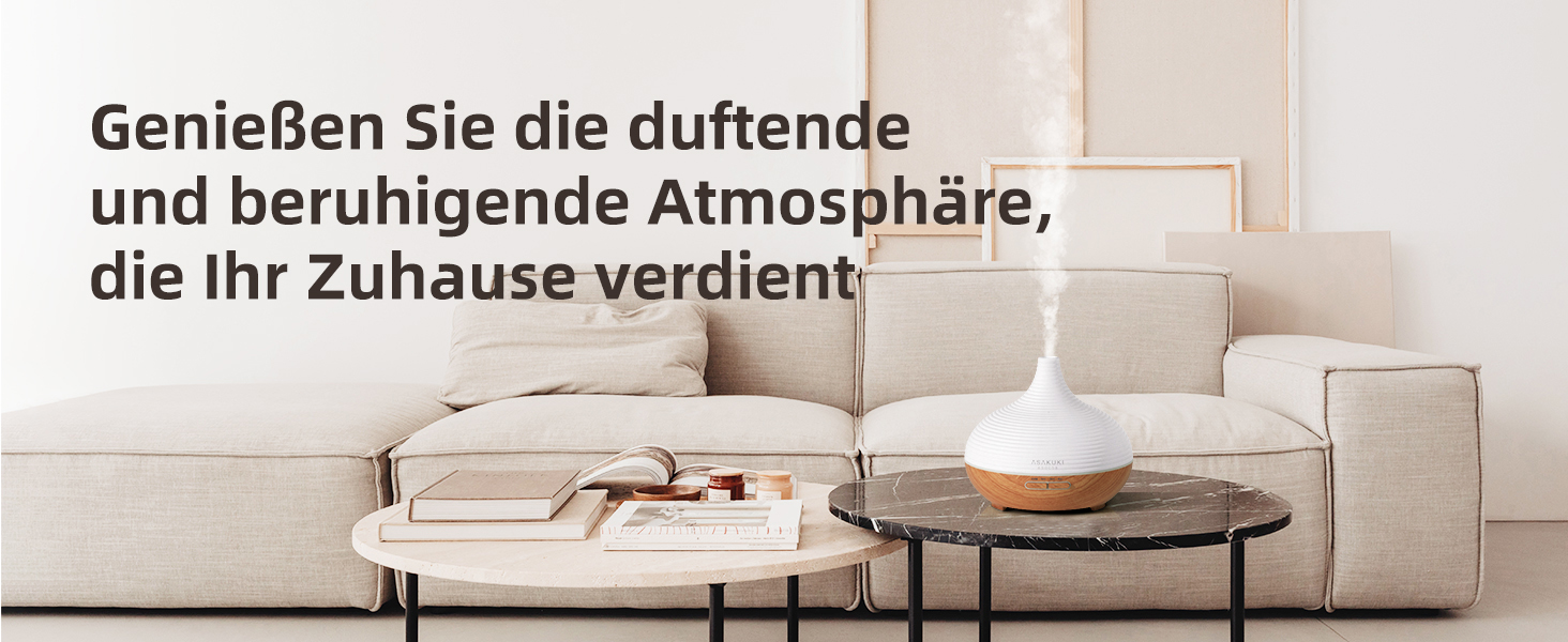 ASAKUKI Дифузор для ароматерапії 300мл, ультразвуковий зволожувач повітря з LED-підсвіткою, для дому, офісу, спа (колір: коричневий, з набором олій)