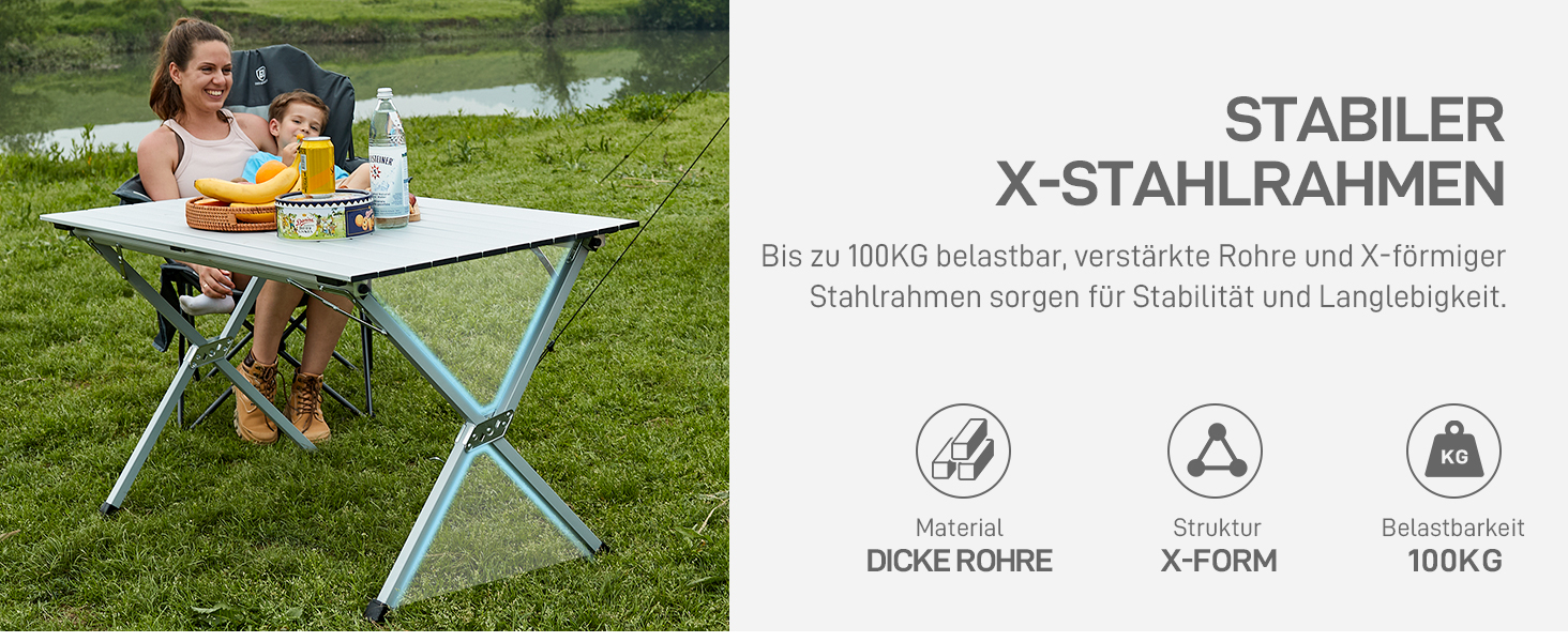 Розкладний туристичний стіл EVER ADVANCED 120x70 см з алюмінію для кемпінгу, пікніка, саду, балкону, срібний