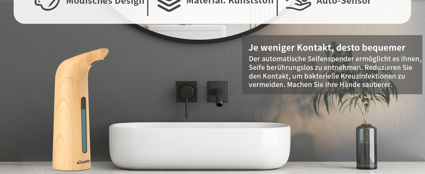 Greatmay Automatic Soap Dispenser - Touchless, Battery-Powered, 300ml/400ml Capacity, Adjustable Settings, IPX6 Waterproof for Bathroom & Kitchen