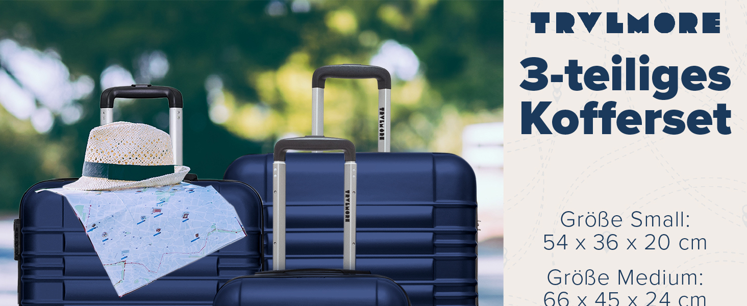 Набір валіз TRVLMORE 3 в 1: маленька, середня, велика, сірий колір. Валізи з твердим корпусом, 55x40x20 см (ручна поклажа).