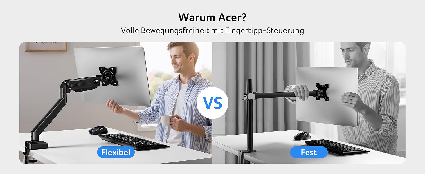 Кронштейн для двох моніторів Acer, ергономічний підвійний стійка-тримач із газліфтом для екранів 17-32 дюймів, VESA 75/100 мм, навантаження 2-9 кг, з кабелем-менеджментом